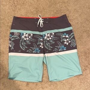 Goodfellow & Co Tropical Floral Swim Shorts - Gray and Aqua